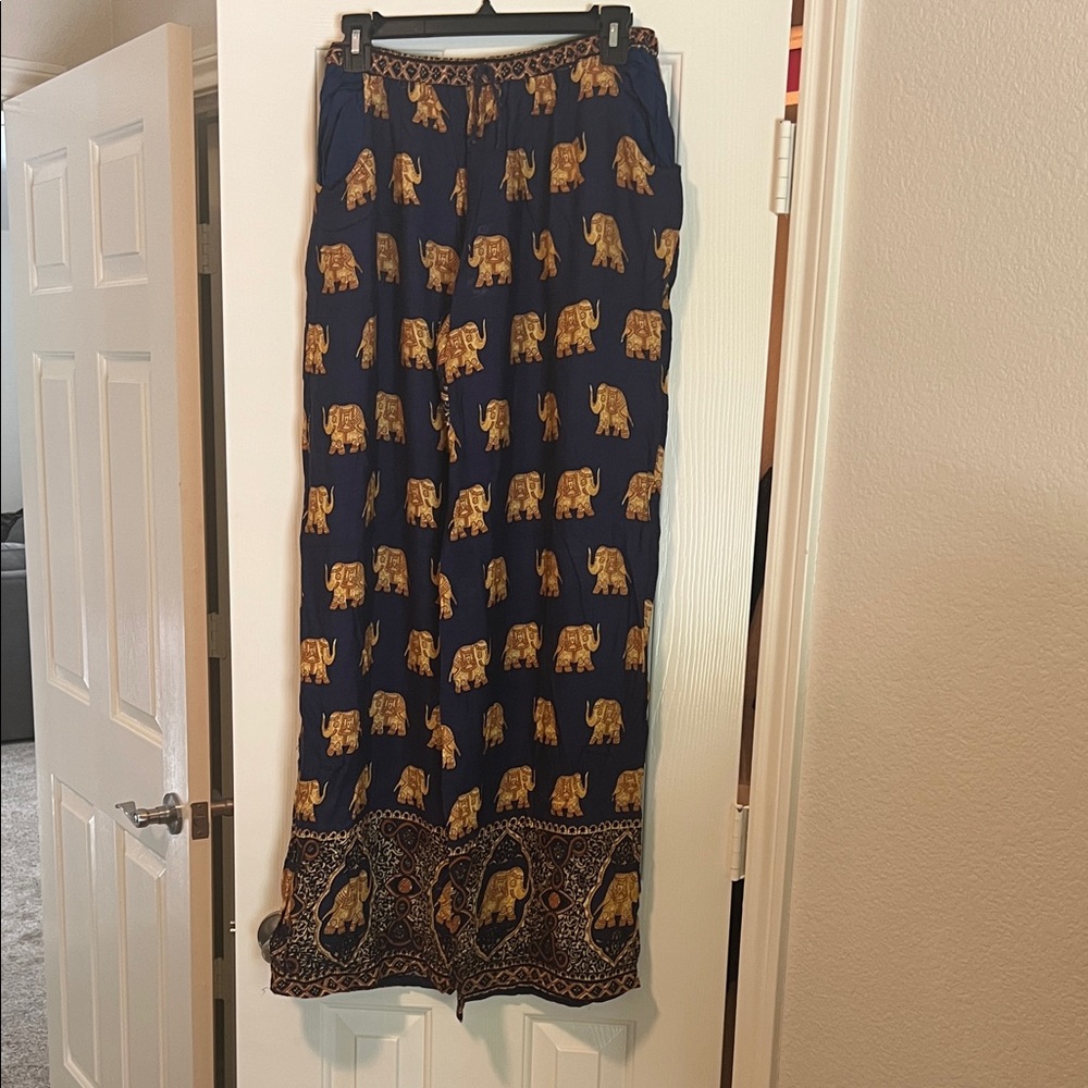 Elephant Print Wide-Leg Pants